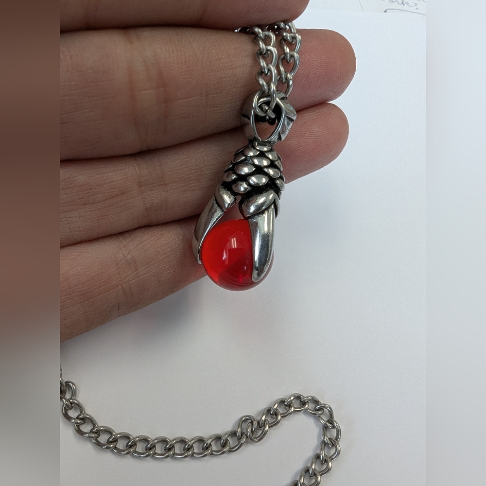 EVC RED GLASS BALL SILVER TONE NECKLACE